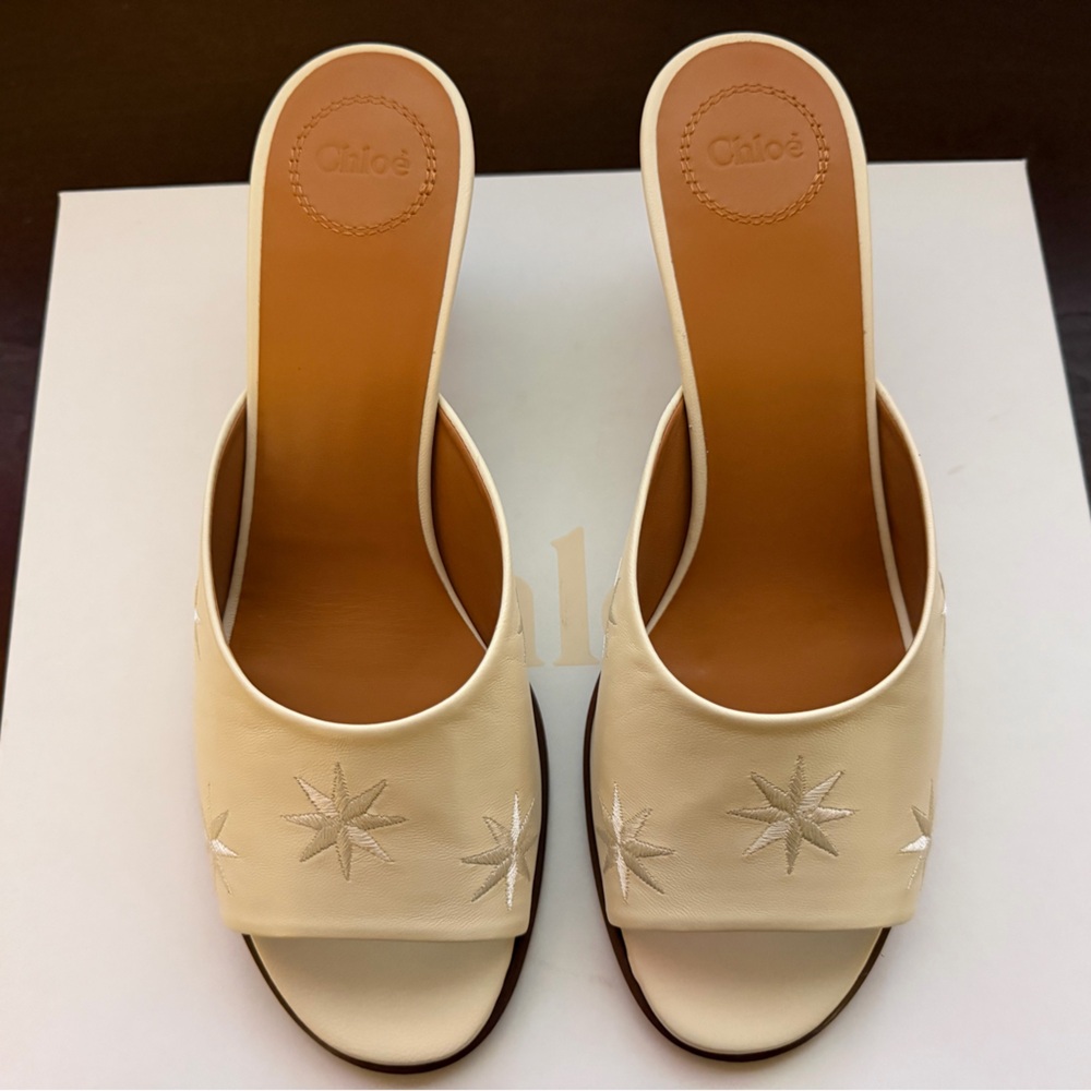 Chloe Cream Star Embroidered Mules